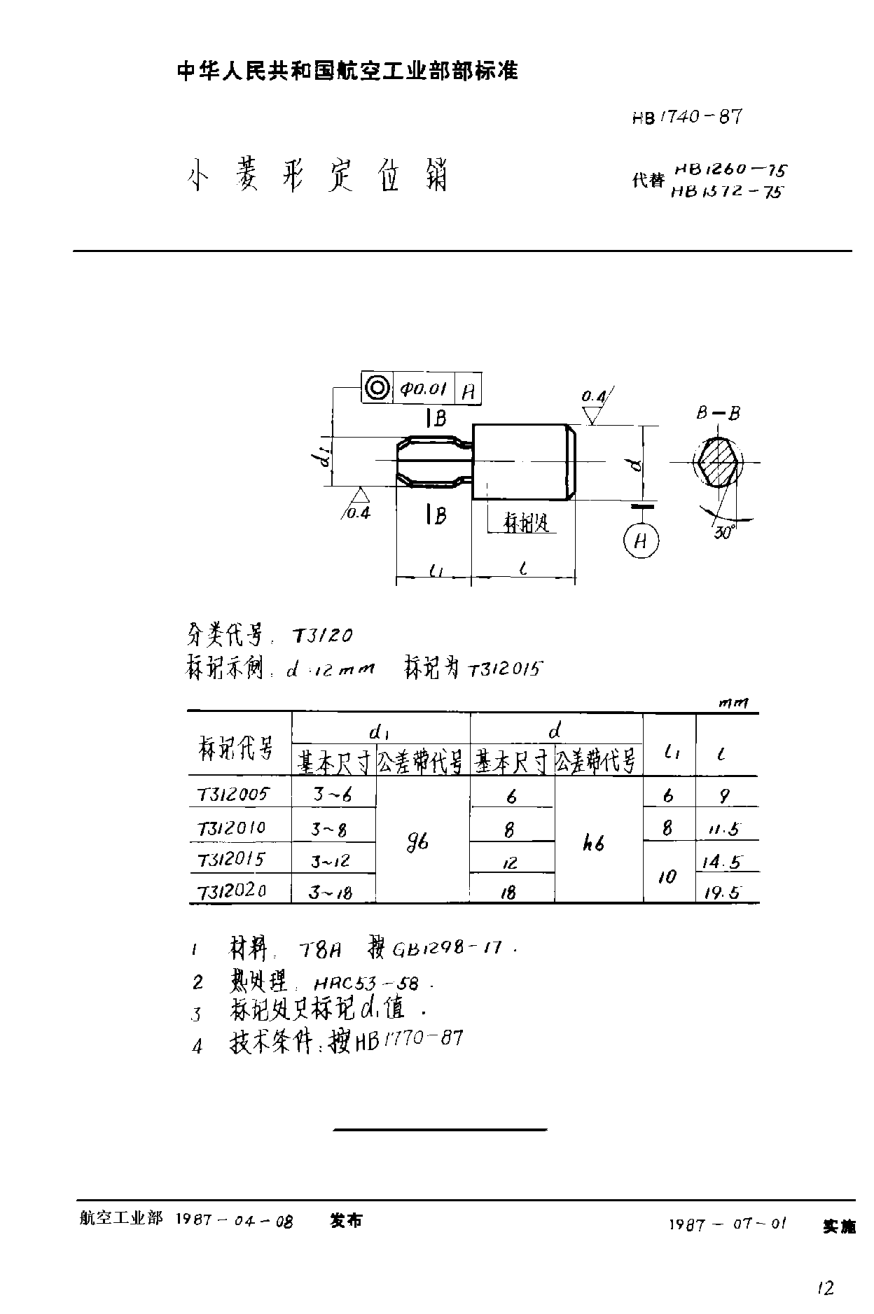 HB 1740-1987小菱形定位销