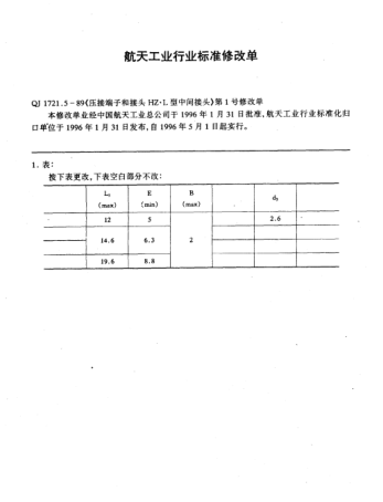 QJ 1721.5-1989修改单1-1996压接端子和接头  HZ.L型中间接头