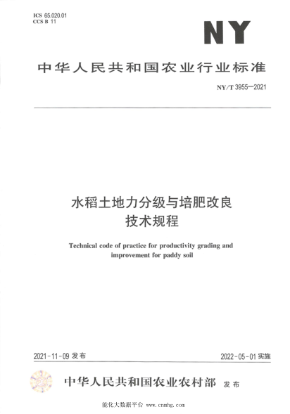  NY/T 3955-2021 水稻土地力分级与培肥改良技术规程
