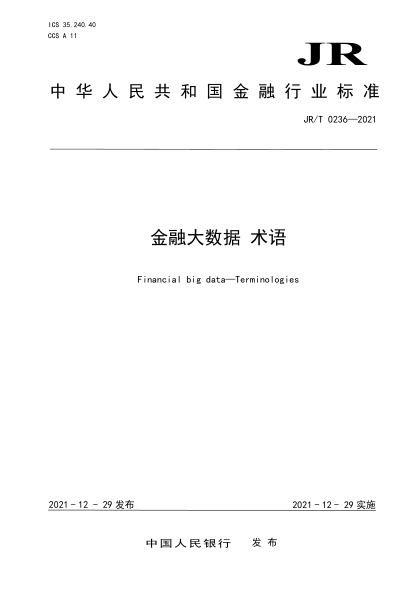  JR/T 0236-2021 金融大数据 术语