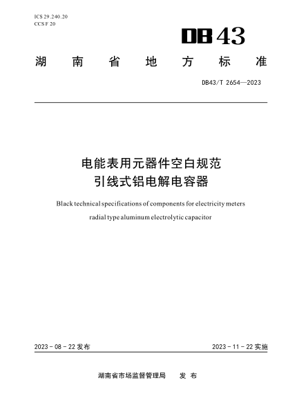 DB43/T 2654-2023 电能表用元器件空白规范引线式铝电解电容器