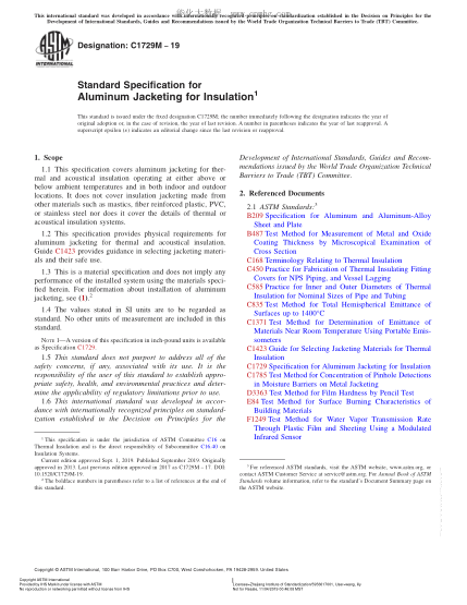 ASTM C1729M-2019 绝缘铝套规格 Standard Specification for Aluminum Jacketing for Insulation