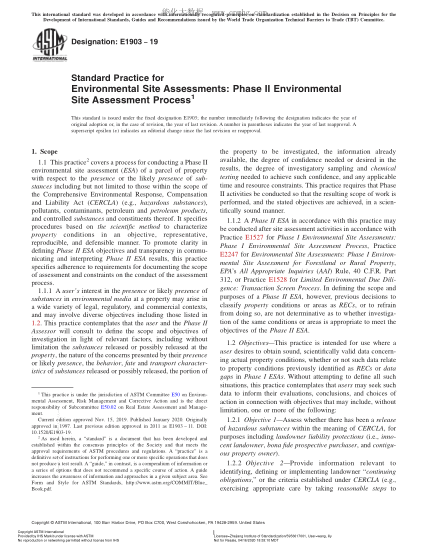 ASTM E1903-2019Standard Practice for Environmental Site Assessments: Phase II Environmental Site Assessment Process
