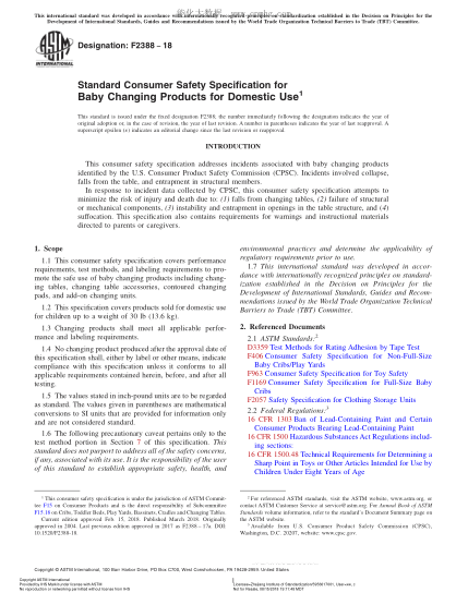ASTM F2388-2018 家用婴儿换尿布台的消费者安全规格 Standard Consumer Safety Specification for Baby Changing Products for Domestic Use