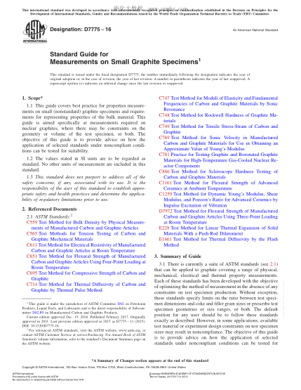 ASTM D7775-2016 小石墨试样测量指南 Standard Guide for  Measurements on Small Graphite Specimens