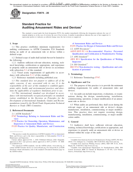 ASTM F2974-2020  Standard Practice for Auditing Amusement Rides and Devices