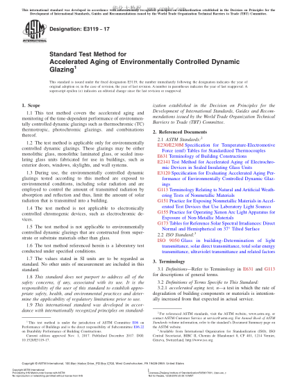 ASTM E3119-2017 受环境控制动力载荷加速时效试验方法 Standard Test Method for Accelerated Aging of Environmentally Controlled Dynamic Glazing