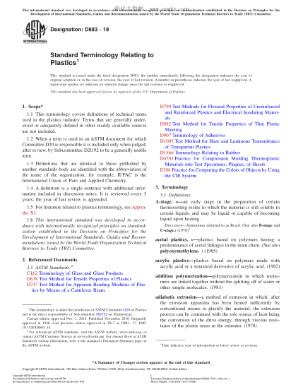 ASTM D883-2018  Standard Terminology Relating to Plastics