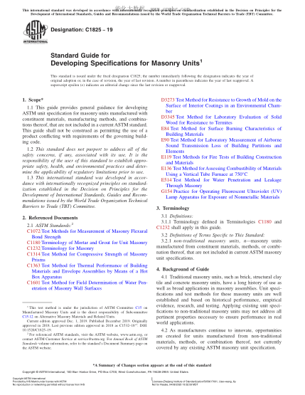 ASTM C1825-2019 砌筑块材规格制定指南 Standard Guide for Developing Specifications for Masonry Units