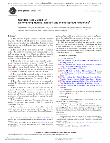 ASTM E1321-2018  Standard Test Method for Determining Material Ignition and Flame Spread Properties