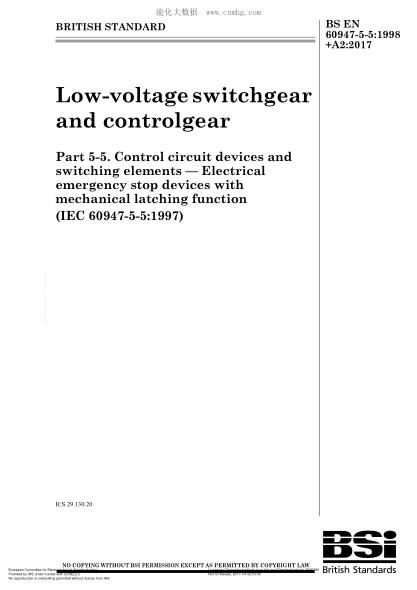 EN 60947-5-5-1997+A2-2017  Low-Voltage Switchgear And Controlgear - Part 5-5- Control Circuit Devices And Switching Elements - Electrical Emergency Stop Device With Mechanical Latching Function