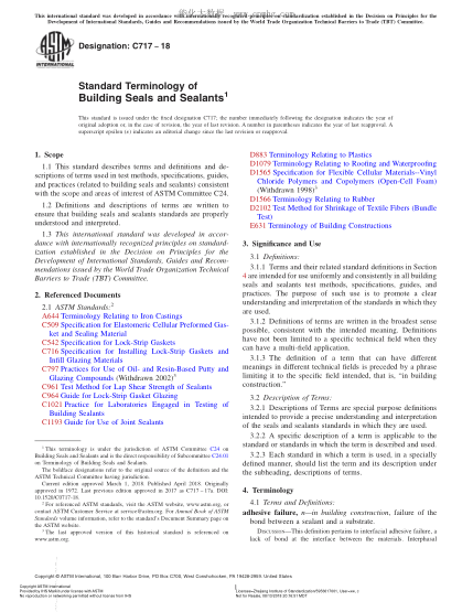 ASTM C717-2018 建筑物密封装置及密封材料术语 Standard Terminology of Building Seals and Sealants