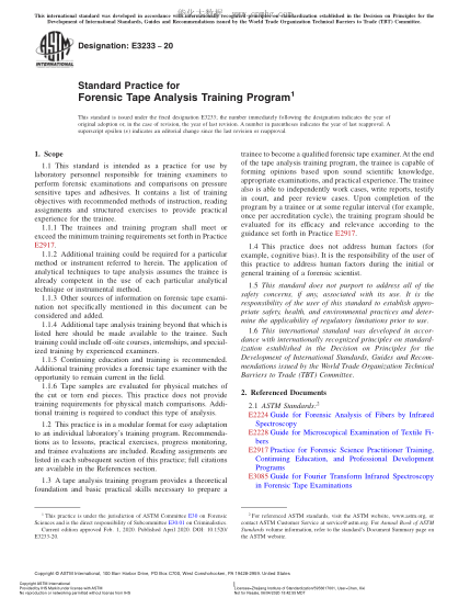 ASTM E3233-2020  Standard Practice for Forensic Tape Analysis Training Program