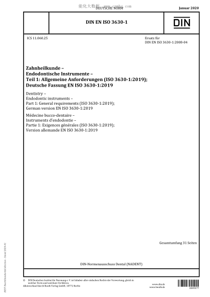 DIN EN ISO 3630-1-2020  Dentistry – Endodontic instruments – Part 1: General requirements