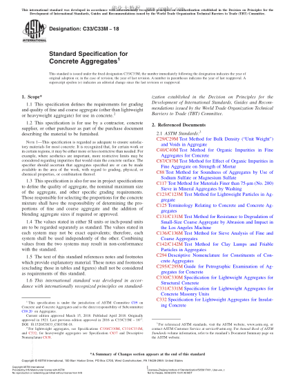 ASTM C33/C33M-2018 混凝土集料规格 Standard Specification for Concrete Aggregates
