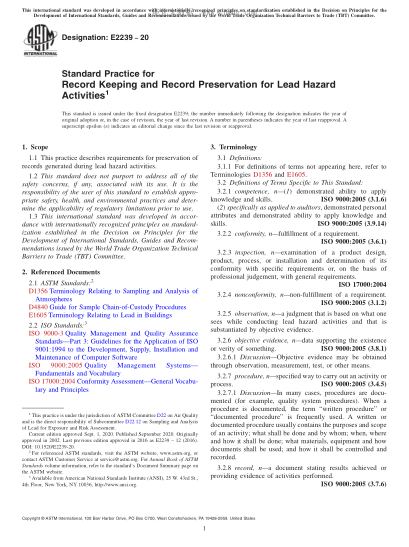 ASTM E2239-2020  Standard Practice for Record Keeping and Record Preservation for Lead Hazard Activities