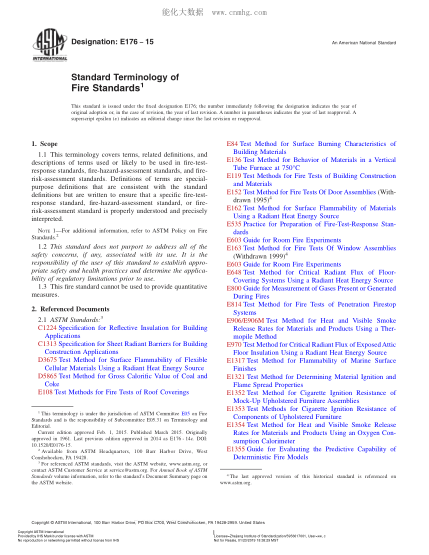 ASTM E176-2015 消防raybet雷电竞电竞app下载地址的术语 Standard Terminology Of Fire Standards