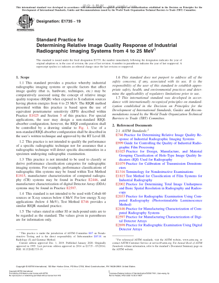 ASTM E1735-2019  Standard Practice for Determining Relative Image Quality Response of Industrial Radiographic Imaging Systems from 4 to 25 MeV