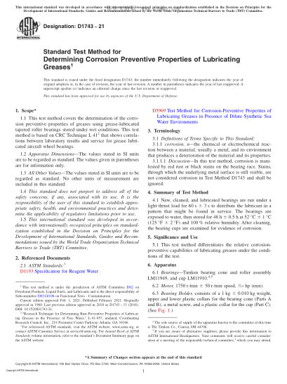ASTM D1743-2021  Standard Test Method for Determining Corrosion Preventive Properties of Lubricating Greases