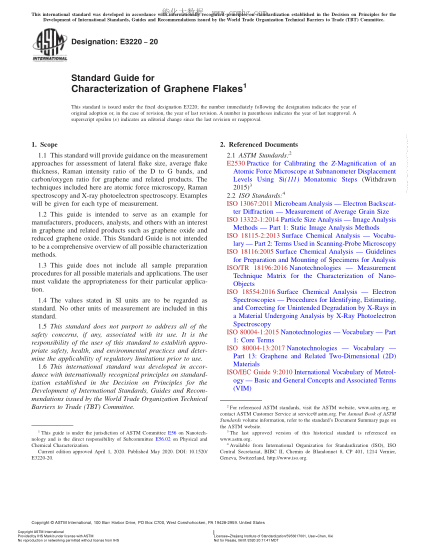 ASTM E3220-2020  Standard Guide for Characterization of Graphene Flakes