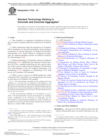 ASTM C125-2018 有关混凝土和混凝土集料的术语 Standard Terminology Relating to Concrete and Concrete Aggregates