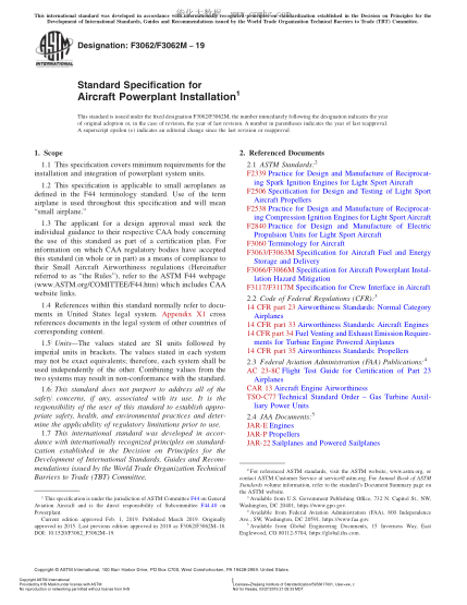 ASTM F3062/F3062M-2019 发动机系统安装规格 Standard Specification for Aircraft Powerplant Installation