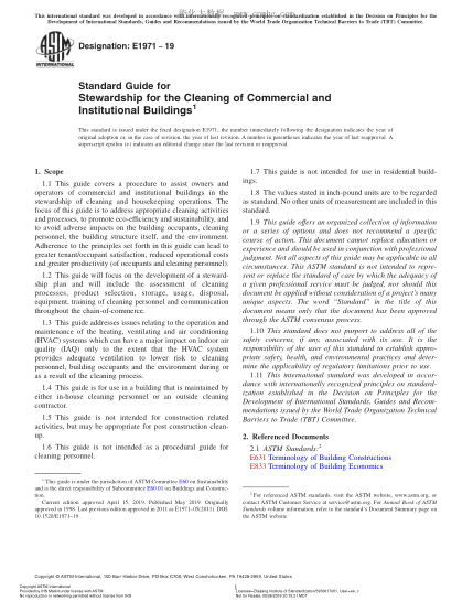 ASTM E1971-2019 商业和机构建筑物清洁管理指南 Standard Guide for Stewardship for the Cleaning of Commercial and Institutional Buildings