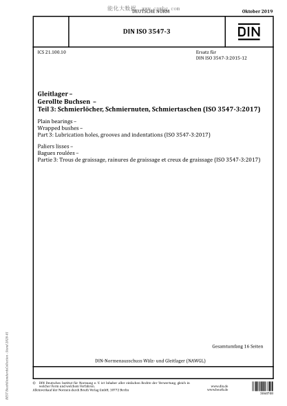 DIN ISO 3547-3-2019  Gleitlager –  Gerollte  Buchsen  –  Teil 3:  Schmierl？cher,  Schmiernuten,  Schmiertaschen