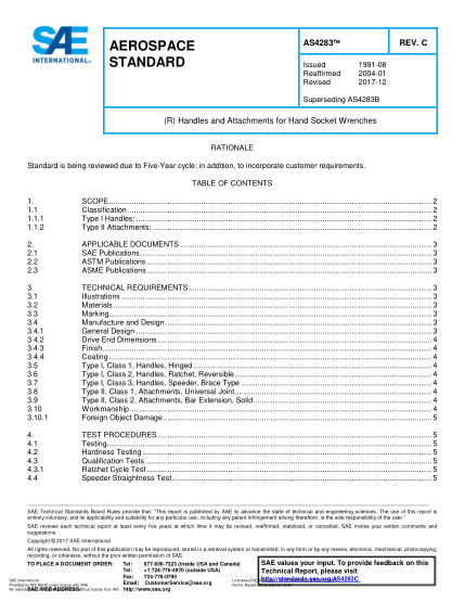 SAE AS4283C-2017  (R) Handles And Attachments For Hand Socket Wrenches