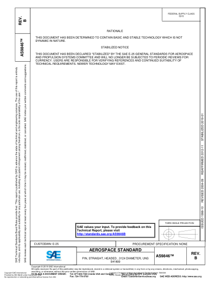 SAE AS9846B-2019  Pin, Straight, Headed, .3124 Diameter, Uns S41800