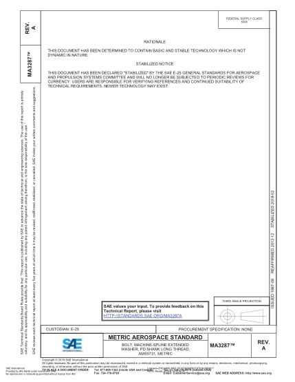 SAE MA3287A-2018  Bolt,Machine-Spline Extended Washer,Pd Shank Long Thread,Ams5731,Metric