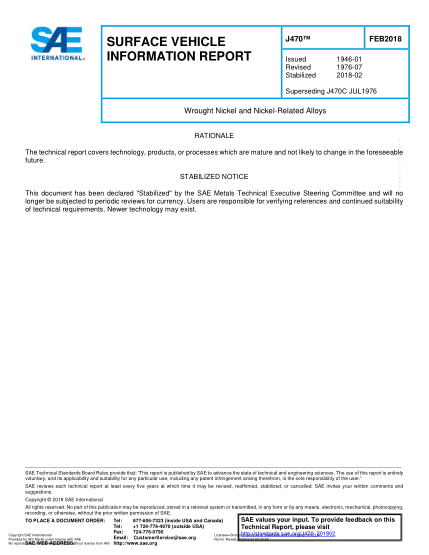SAE J470C-2018  Wrought Nickel and Nickel-Related Alloys