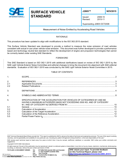 SAE J2805-2015  Measurement Of Noise Emitted By Accelerating Road Vehicles