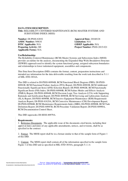 NAVY DI-PSSS-82032-2016  Reliability-Centered Maintenance (Rcm) Master Systems And Subsystems Index (Mssi)