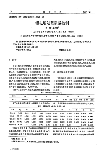 银电解过程质量控制